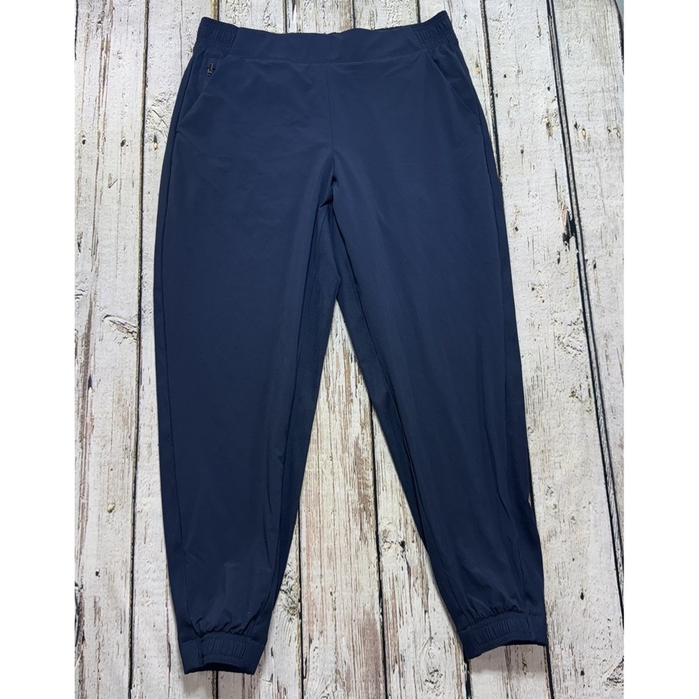 Athleta Brooklyn Joggers Pants Women's 14 Navy Blue Stash Pocket Nylon Stretch